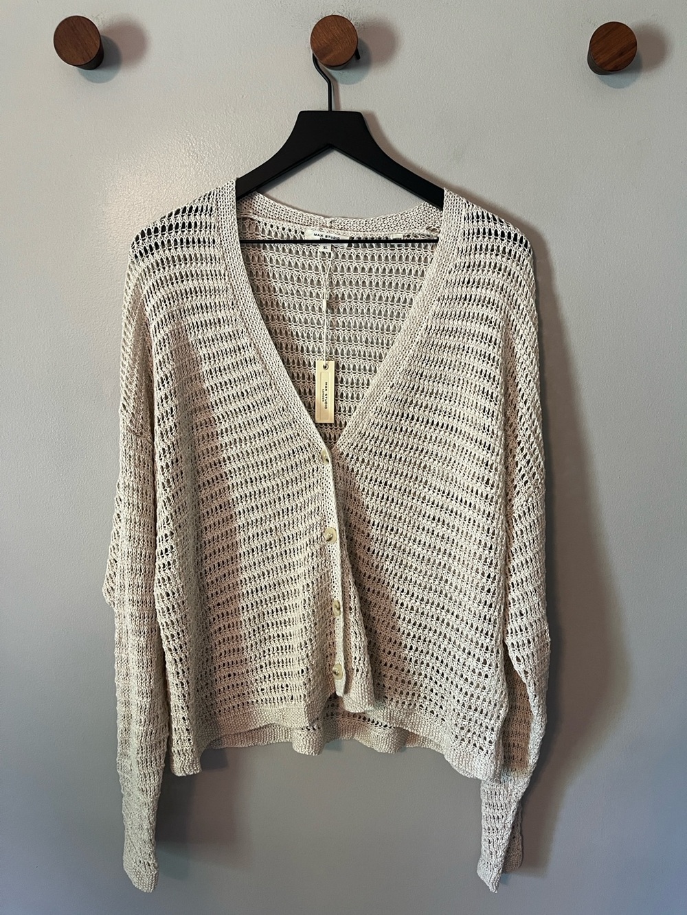 New! Max Studio London Open Knit Linen Blend Cardigan Sweater  Boho Oyster